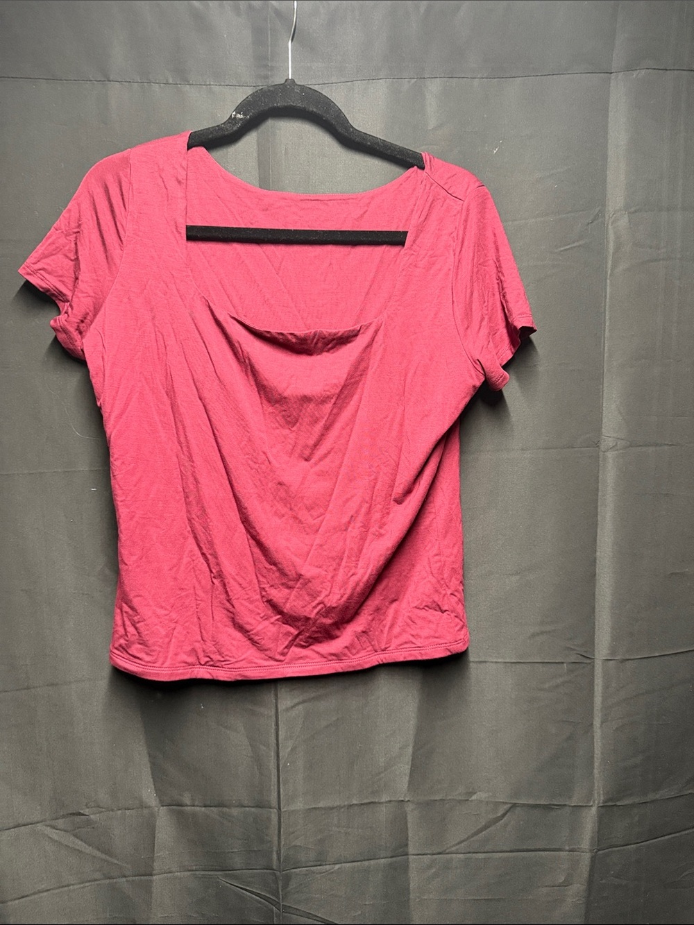 Women's Short Sleeve Draped Front Tee in Berry Pink